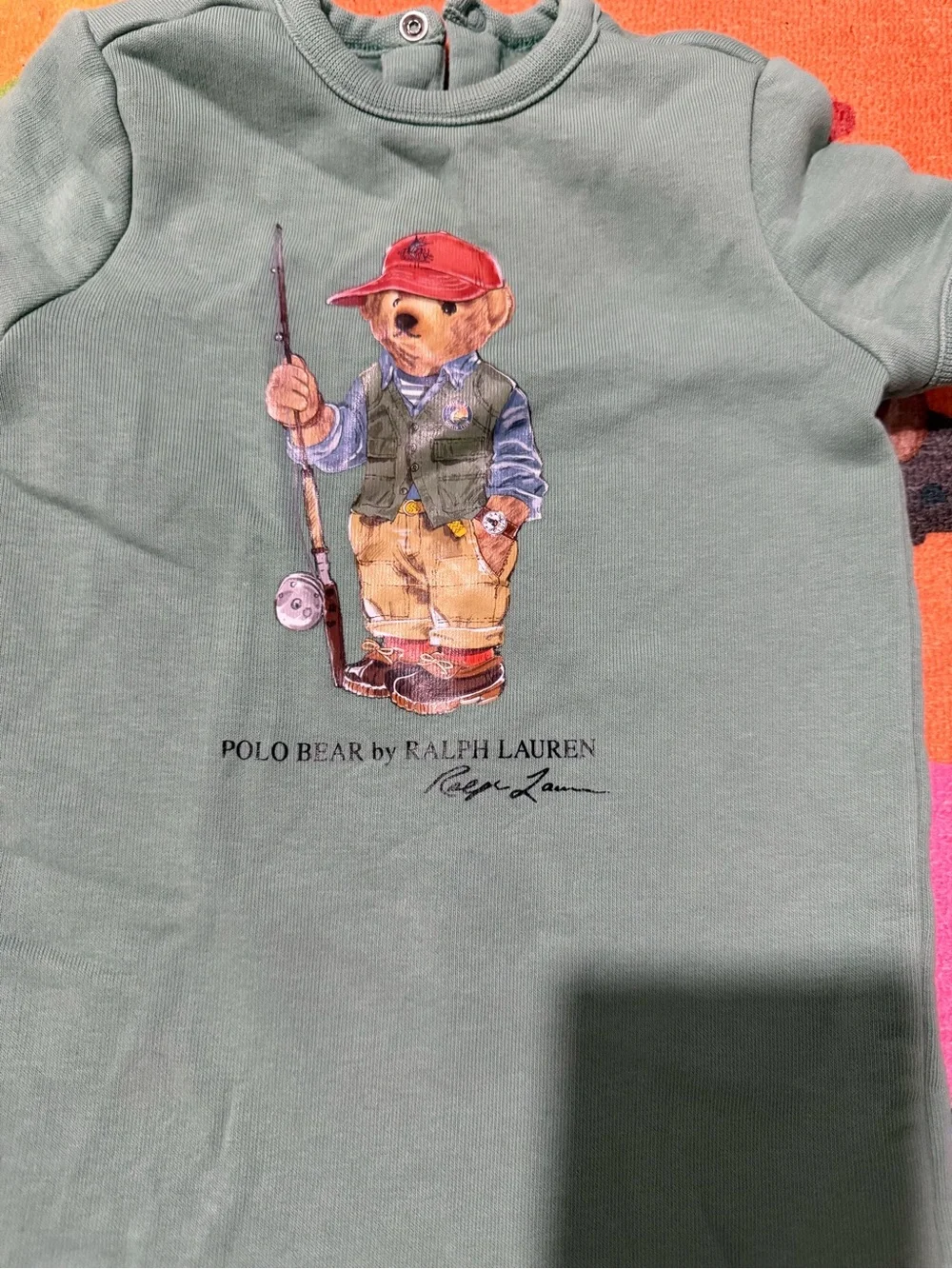 Ralph Lauren Olive Green Polo Bear Romper 9M